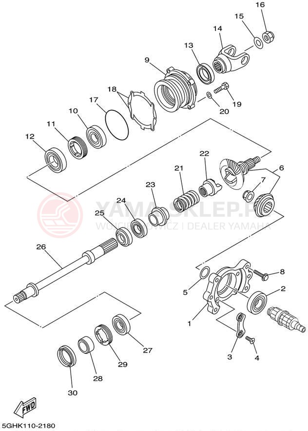 Schemat "Przeniesienie napędu" do Yamaha KODIAK 4WD YFM400FAP