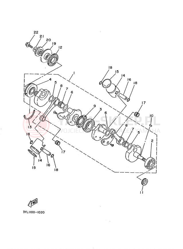 Schemat "Wał korbowy, tłok" do Yamaha TZ250L
