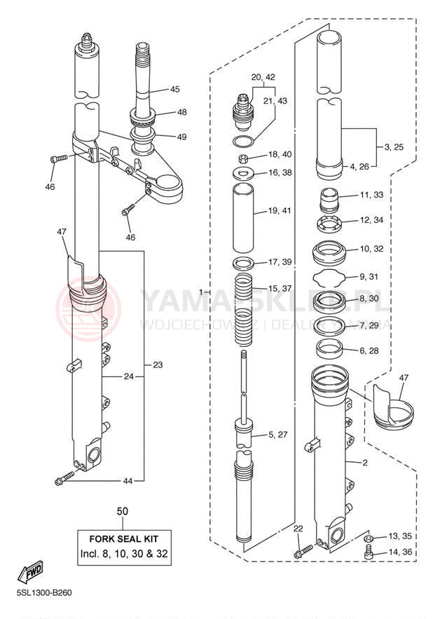 Schemat "Amortyzatory przód" do Yamaha R6S YZFR6SW/YZFR6SWC