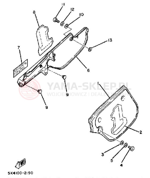 Schemat "Pokrywa boczna" do Yamaha YZ125J