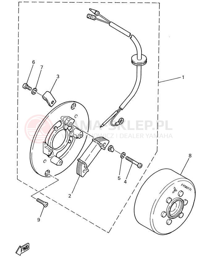 Schemat "prądnica" do Yamaha PW80 PW80P