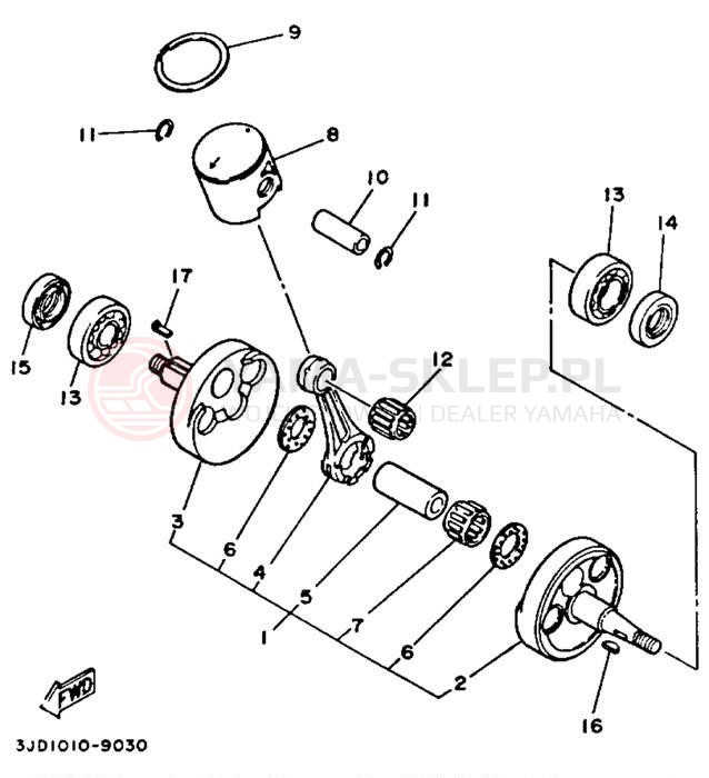 Schemat "Wał korbowy, tłok" do Yamaha YZ125W