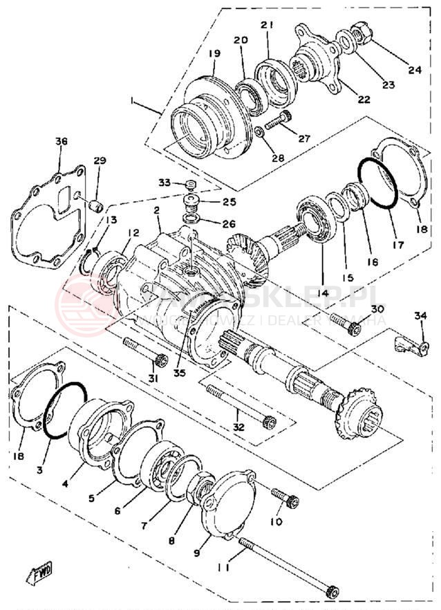 Schemat "Przeniesienie napędu" do Yamaha XS750F