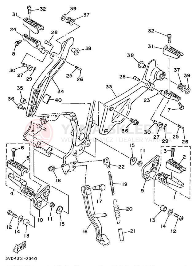 Schemat "Stopka postojowa i podnóżki" do Yamaha TDM850 TDM850E/TDM850EC