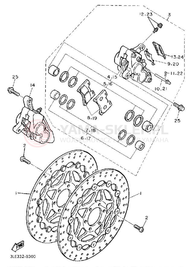 Schemat "Zacisk hamulcowy + tarcza przód" do Yamaha FZR1000EC/FZR1000E