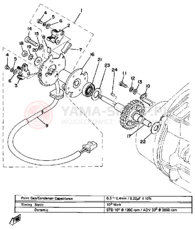 Schemat "Czujnik hamulca" do Yamaha XS500 XS500E