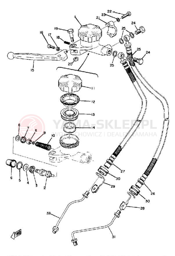 Schemat "Pompa hamulcowa przednia, przewód" do Yamaha TZ750A