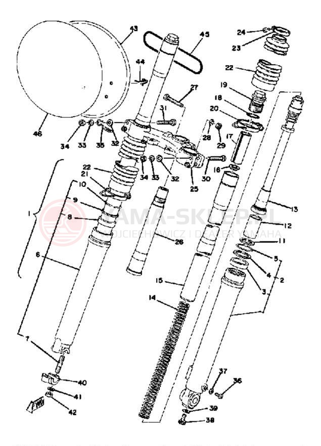Schemat "Amortyzatory przód" do Yamaha YZ100D