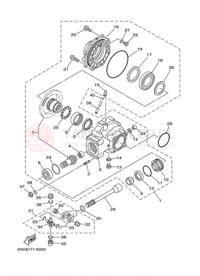 Schemat "Wał napędowy" do Yamaha WOLVERINE 350 2WD YFM35XV