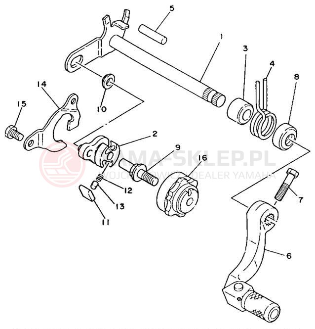 Schemat "Dźwignia zmiany biegów, wałek" do Yamaha YZ250E1