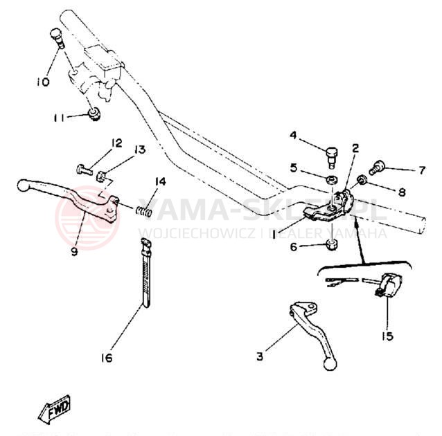 Schemat "Kierownica i osprzęt" do Yamaha YZ250U