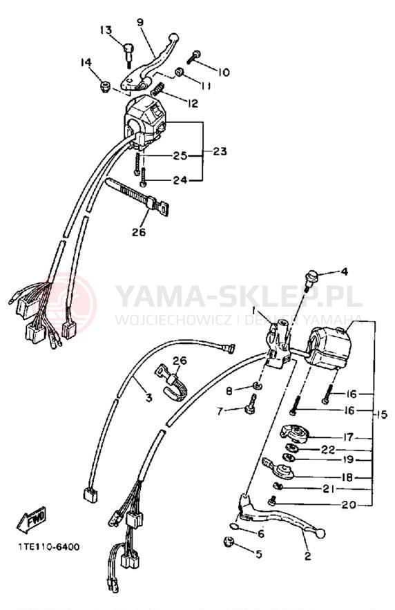 Schemat "Kierownica i osprzęt" do Yamaha VIRAGO 1100 XV1100TC/XV1100T