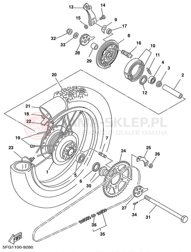 Schemat "Koło tył" do Yamaha TTR225 TTR225NC/TTR225N