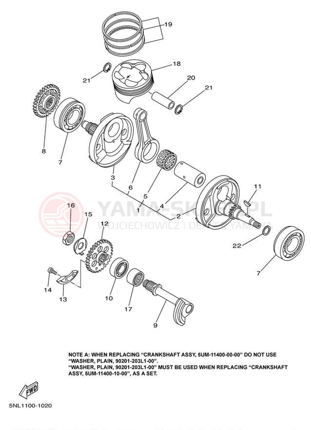 Schemat "Wał korbowy, tłok" do Yamaha WR250F WR250FR