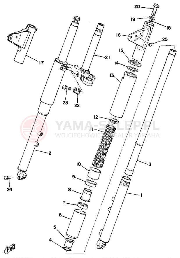 Schemat "Amortyzatory przód" do Yamaha RS100B