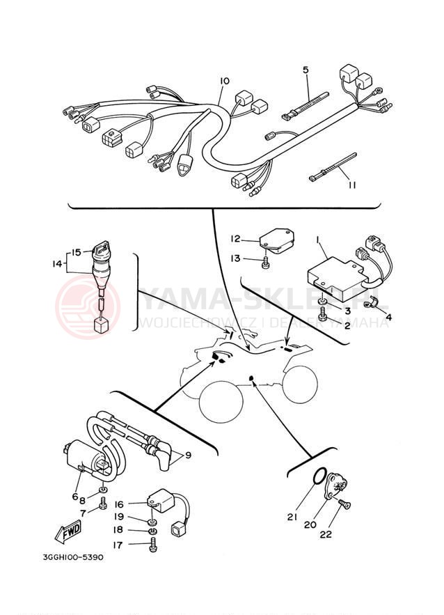 Schemat "układ elektryczny" do Yamaha BANSHEE YFZ350M