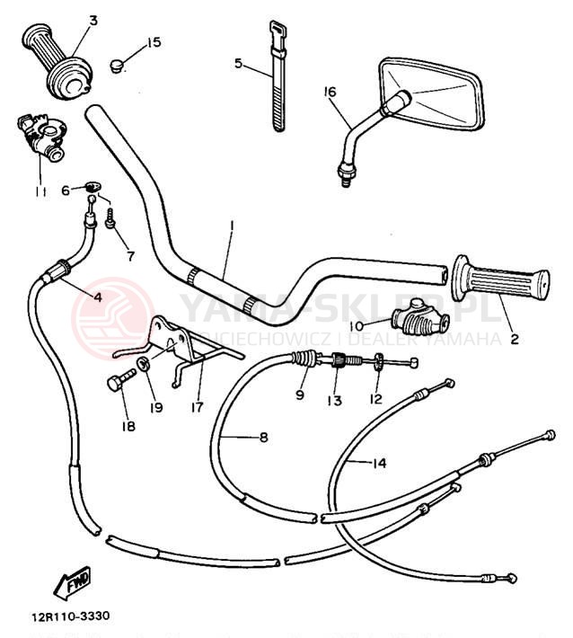 Schemat "Kierownica i osprzęt" do Yamaha XS400J