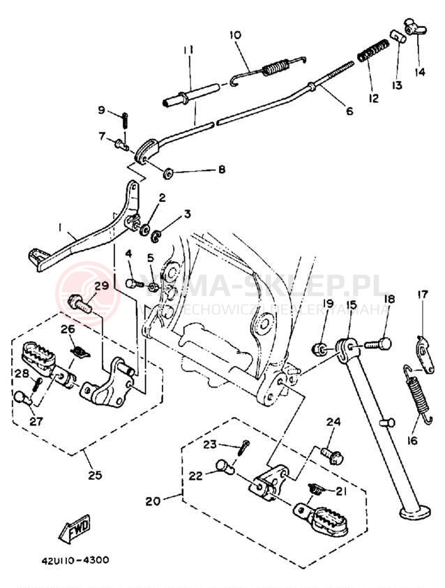 Schemat "Stopka postojowa i podnóżki" do Yamaha XT250LC/XT250L