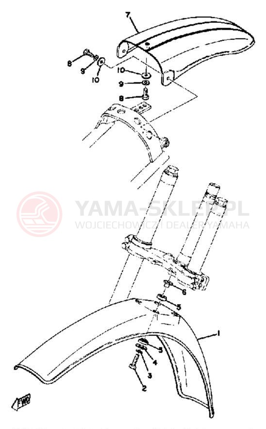 Schemat "Błotniki przód i tył" do Yamaha YZ125A