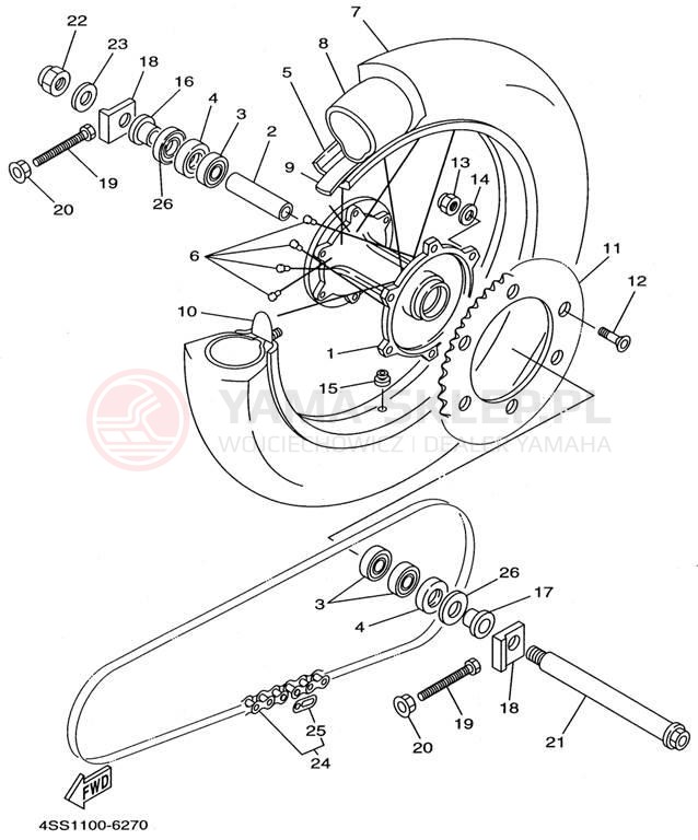 Schemat "Koło tył" do Yamaha YZ125H1