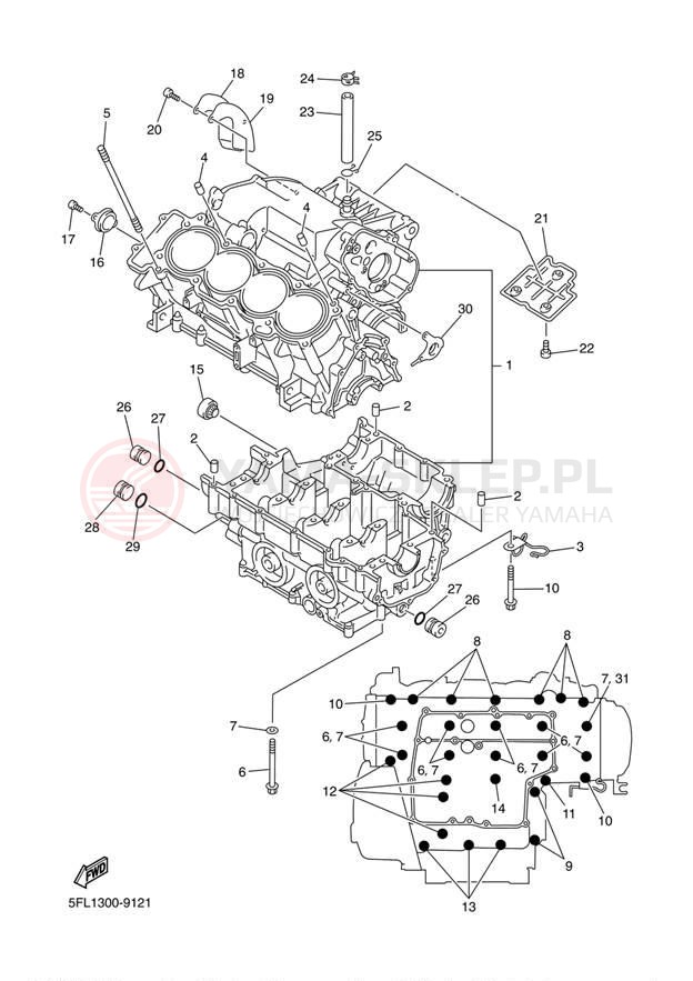 Schemat "Obudowa silnika" do Yamaha YZFR7 YZFR7L