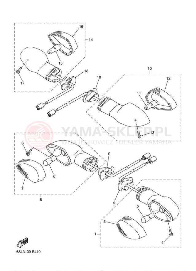 Schemat "kierunkowskazy" do Yamaha YZF-R1 YZFR1TC/YZFR1T