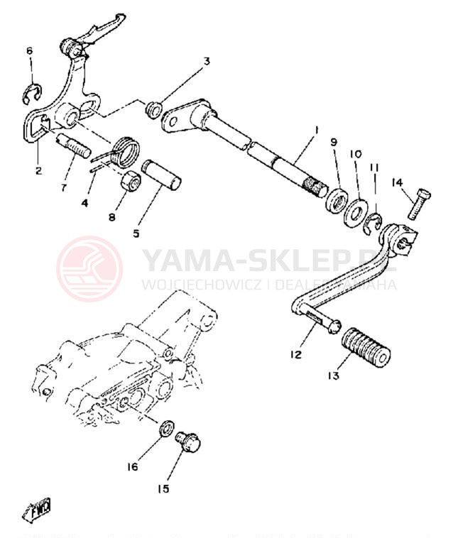 Schemat "Dźwignia zmiany biegów, wałek" do Yamaha MX80G