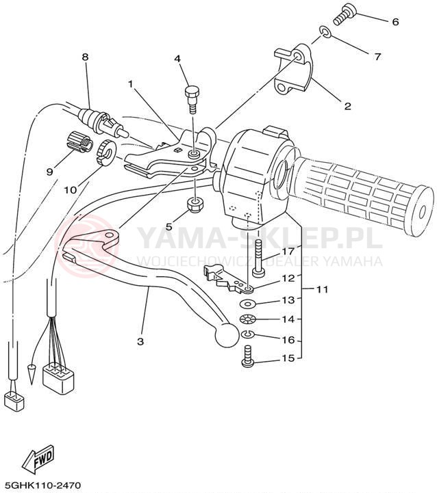 Schemat "Kierownica i osprzęt" do Yamaha KODIAK 4WD YFM400FAP