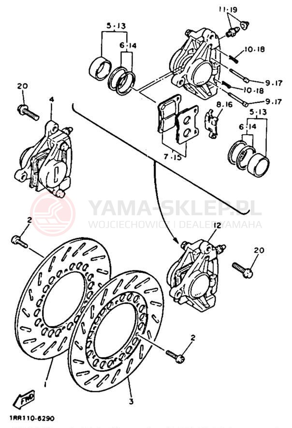 Schemat "Zacisk hamulcowy + tarcza przód" do Yamaha VIRAGO 1100 XV1100D/XV1100DC