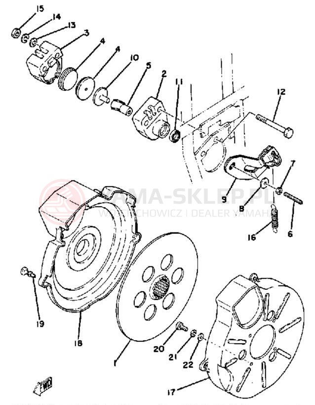 Schemat "Zacisk ham. tył, tarcza" do Yamaha YT125H