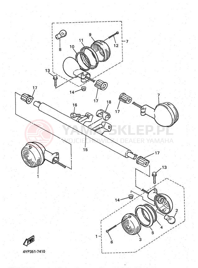 Schemat "kierunkowskazy" do Yamaha XVZ13AKC/XVZ13AK