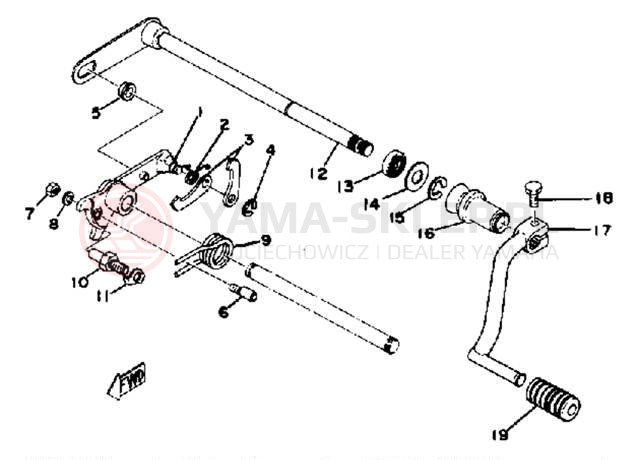Schemat "Dźwignia zmiany biegów, wałek" do Yamaha XS400G