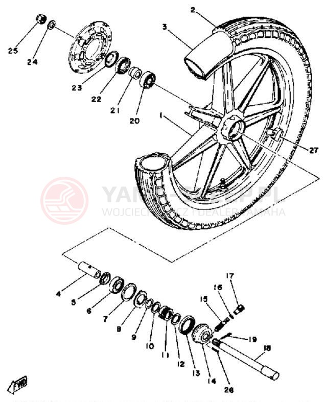 Schemat "Koło przód" do Yamaha RD400D