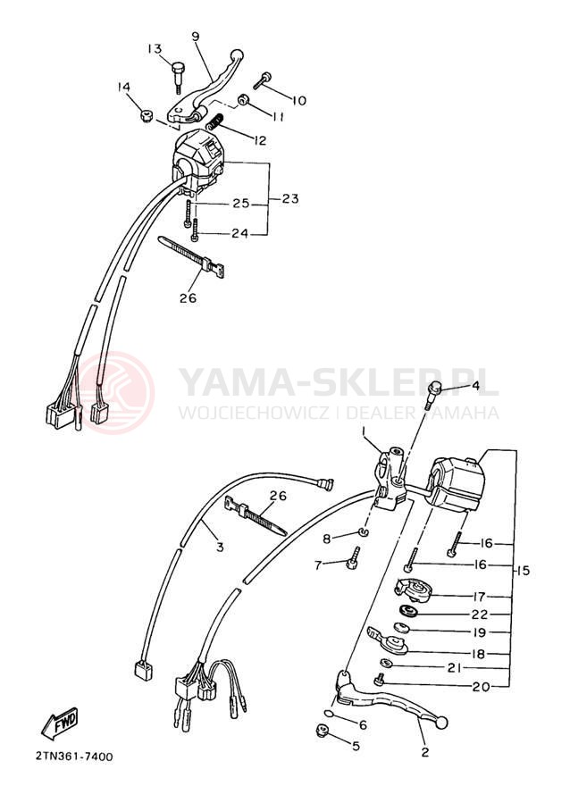 Schemat "Kierownica i osprzęt" do Yamaha VIRAGO 1100 XV1100L/XV1100LC
