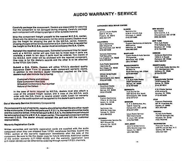 Schemat "Informacja na temat gwarancji" do Yamaha XVZ12L/XVZ12KC2