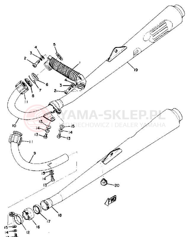 Schemat "Wydech końcowy" do Yamaha TX750