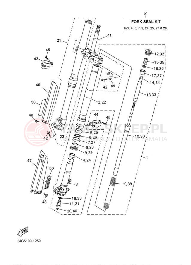 Schemat "Amortyzatory przód" do Yamaha YZ426F YZ426FP