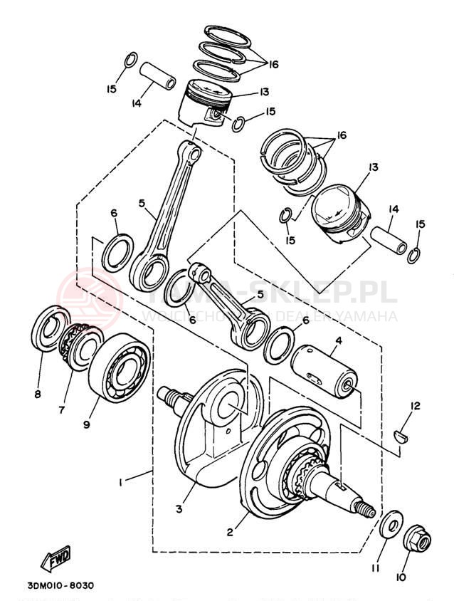 Schemat "Wał korbowy, tłok" do Yamaha VIRAGO 250 XV250JC/XV250J