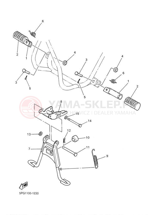 Schemat "Stopka postojowa i podnóżki" do Yamaha PW50 PW50N1