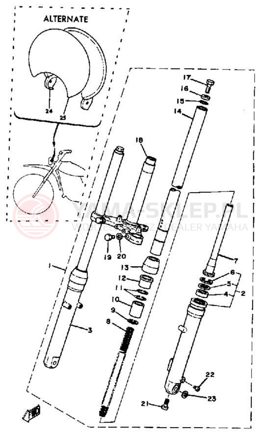 Schemat "Amortyzatory przód" do Yamaha MX100H