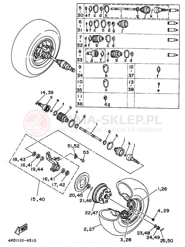 Schemat "Koło przód" do Yamaha TIMBERWOLF 4WD YFB250FWF