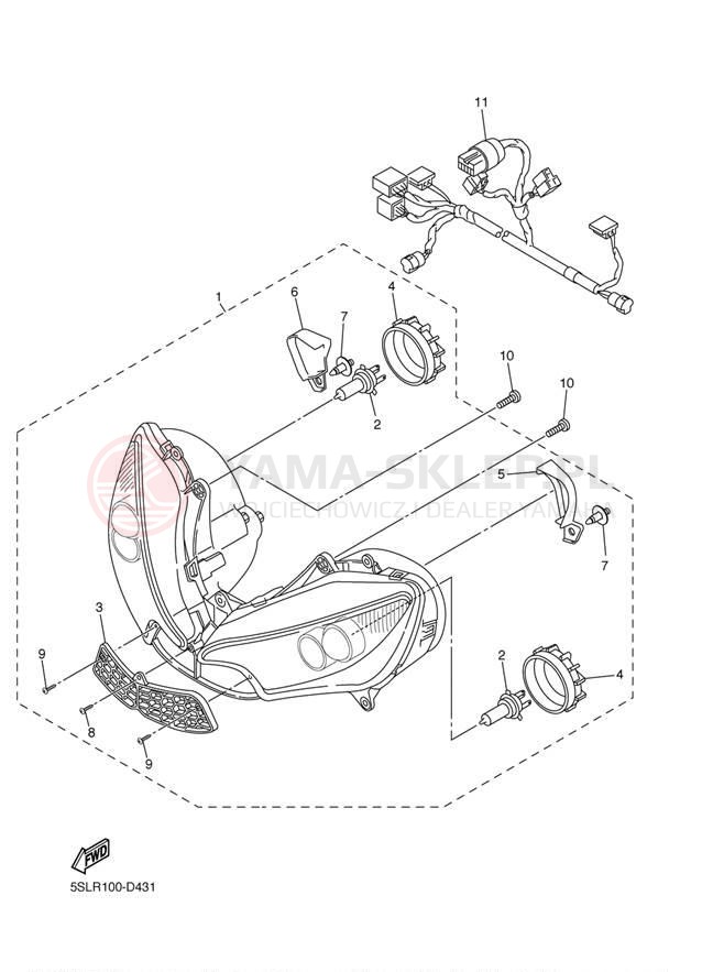 Schemat "Lampa przód" do Yamaha R6S YZFR6SW/YZFR6SWC