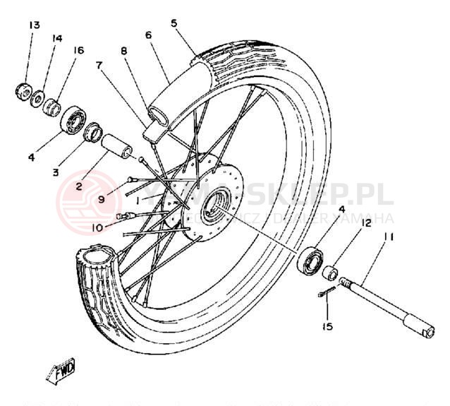 Schemat "Koło przód" do Yamaha TZ125G