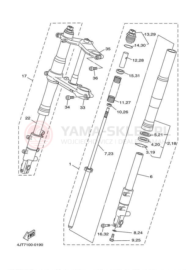 Schemat "Amortyzatory przód" do Yamaha TZ125M