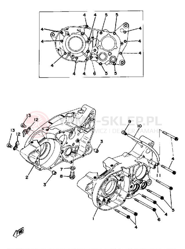 Schemat "Obudowa silnika" do Yamaha TY250D