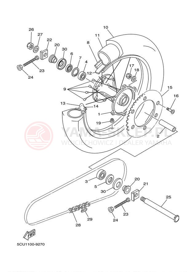 Schemat "Koło tył" do Yamaha YZ250 YZ250M1