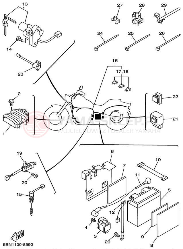 Schemat "układ elektryczny" do Yamaha V-STAR CUSTOM XVS650L/XVS650LC