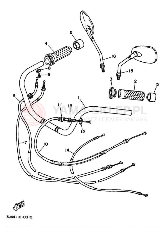Schemat "Kierownica i osprzęt" do Yamaha VIRAGO 750 XV750J1/XV750JC1