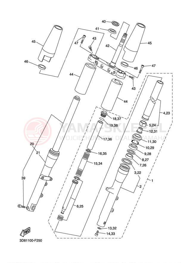 Schemat "Amortyzatory przód" do Yamaha V STAR 1300 XVS13AW/XVS13AWC