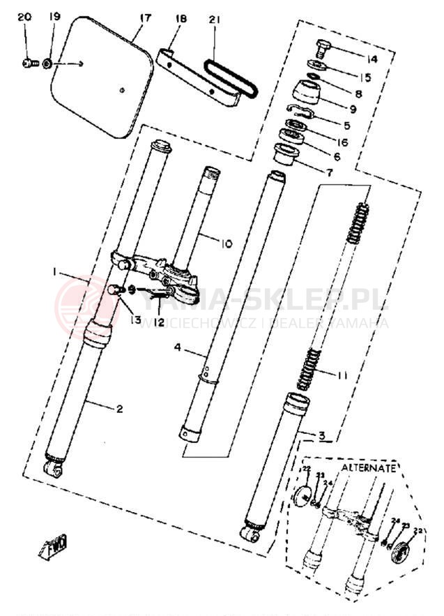 Schemat "Amortyzatory przód" do Yamaha MX80J